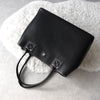 White Stitch Black Leather Hand Bag