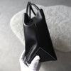 White Stitch Black Leather Hand Bag