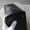 White Stitch Black Leather Hand Bag
