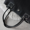 White Stitch Black Leather Hand Bag