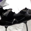 White Stitch Black Leather Hand Bag