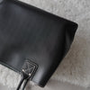 White Stitch Black Leather Hand Bag