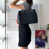 White Stitch Black Leather Hand Bag