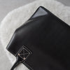 White Stitch Black Leather Hand Bag