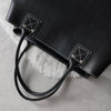 White Stitch Black Leather Hand Bag