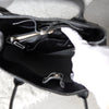 White Stitch Black Leather Hand Bag