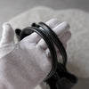 White Stitch Black Leather Hand Bag