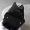 White Stitch Black Leather Hand Bag