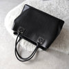 White Stitch Black Leather Hand Bag