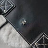 White Stitch Black Leather Hand Bag