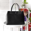 White Stitch Black Leather Hand Bag