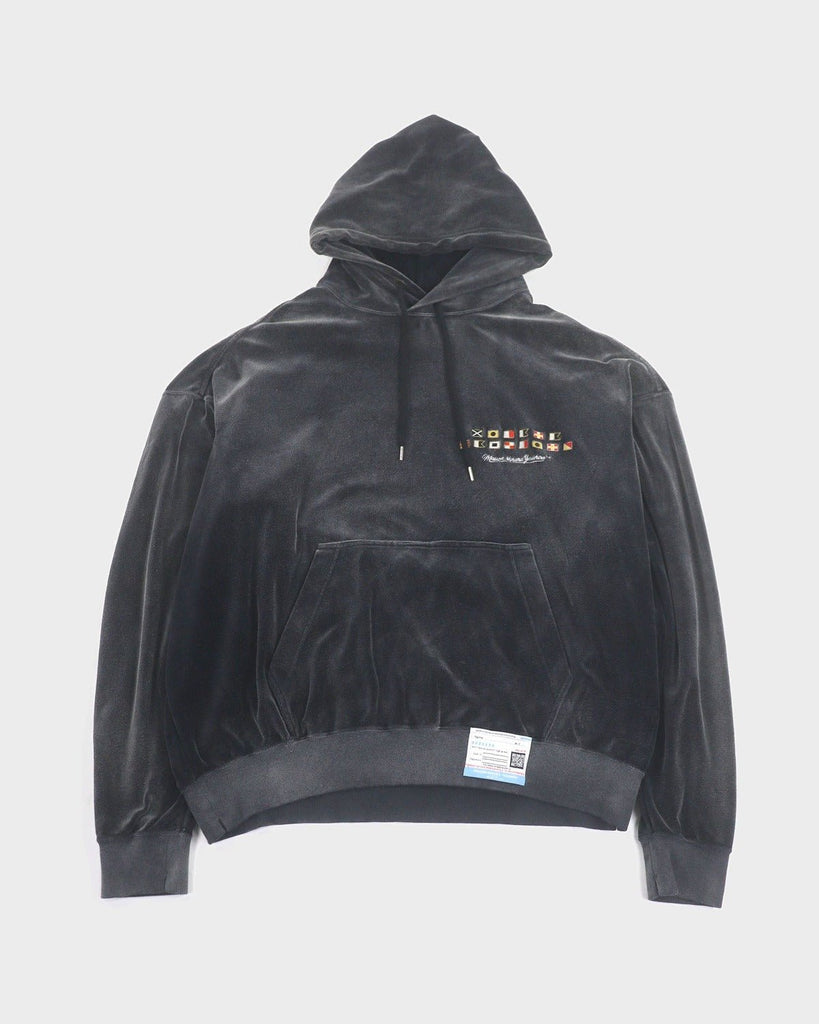 メゾンミハラヤスヒロ Wide Back Velour Hoodie 国旗刺繍 ベロア プルオーバー パーカー チャコール 48 メンズ