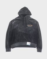 メゾンミハラヤスヒロ Wide Back Velour Hoodie 国旗刺繍 ベロア プルオーバー パーカー チャコール 48 メンズ - NEWSED