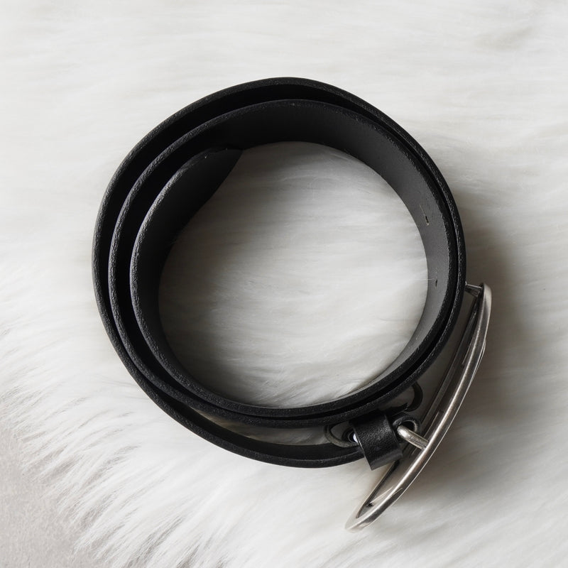 ディーゼル ロゴ レザー ベルト 80 / 32 ブラック / シルバー