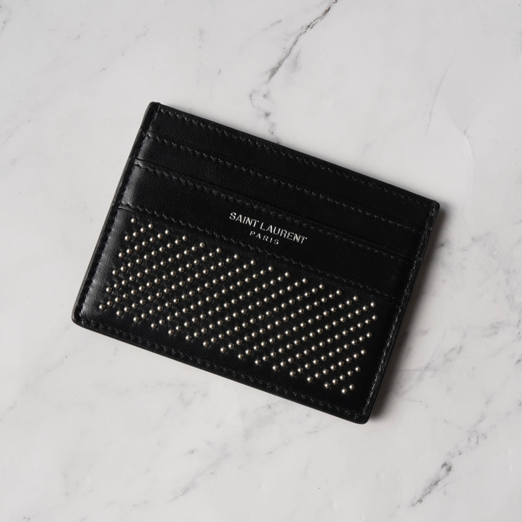 サンローラン パリ スタッズ レザー パスケース カードケース ブラック / シルバー