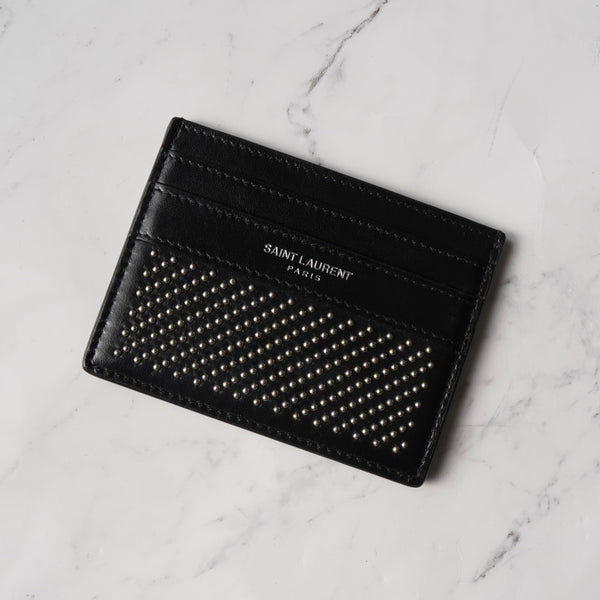 サンローラン パリ スタッズ レザー パスケース カードケース ブラック / シルバー
