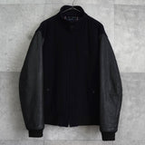 フレッドペリー ロゴ刺繍 レザー切り替え ウールブルゾン ブラック