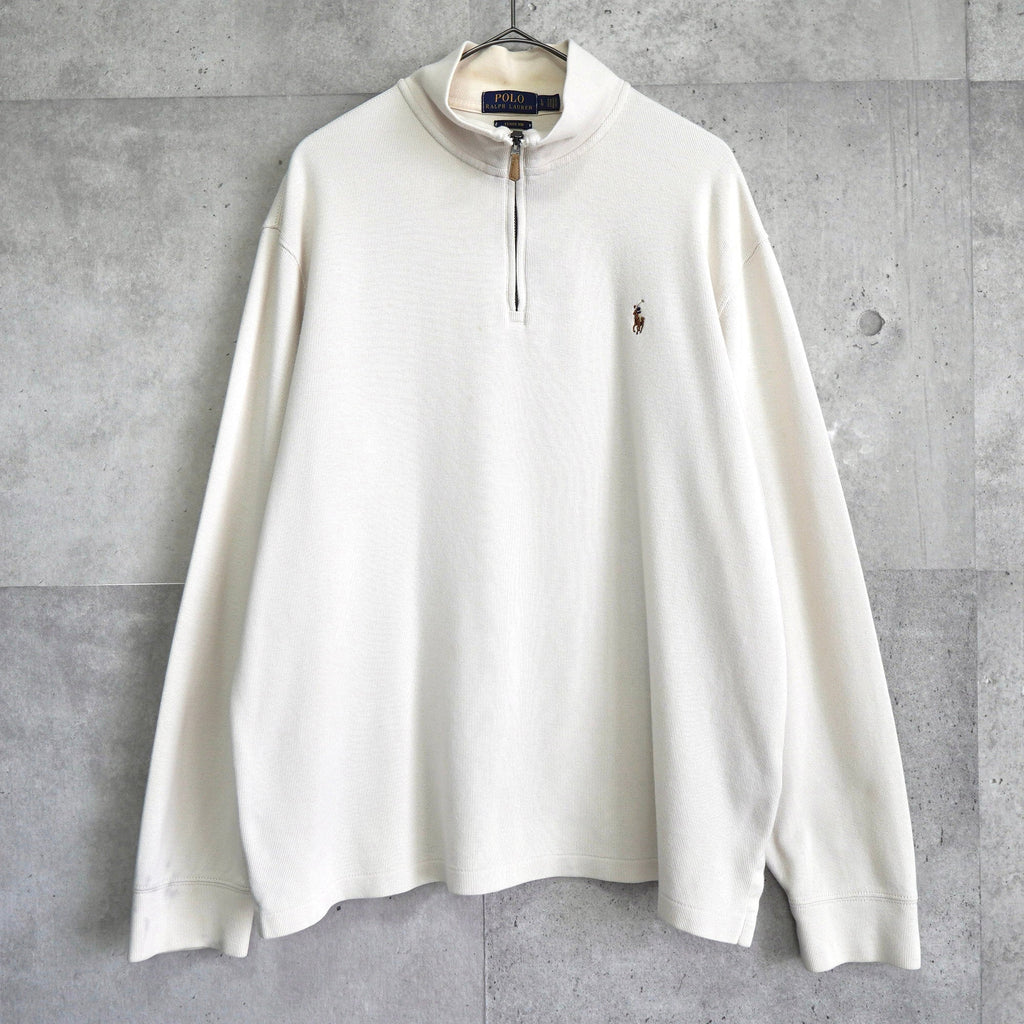 ポロ ラルフローレン ハーフジップ ハイネック スウェット トレーナー ホワイト XL〜2XL相当
