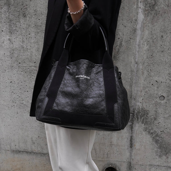 バレンシアガ カバスXS レザー / キャンバス トートバッグ ブラック - NEWSED