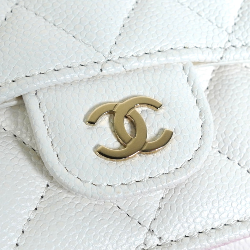 シャネル ココマーク マトラッセ キャビアスキン 三つ折り財布 ホワイト