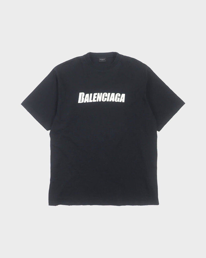 バレンシアガ ダメージ加工 ロゴプリント オーバーサイズ 半袖Ｔシャツ ブラック XXS メンズ