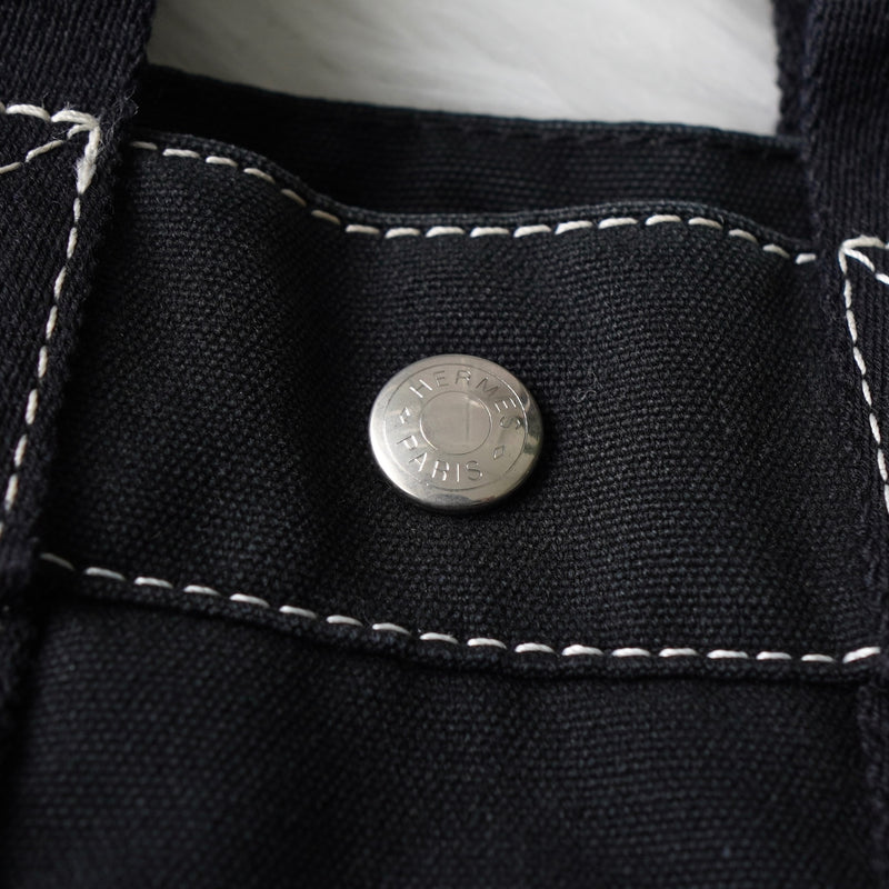 エルメス ドーヴィルPM キャンバス ハンドバッグ ブラック / ホワイトステッチ