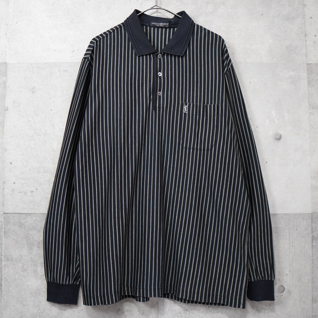 Yves Saint Laurent YSL 徽标刺绣全印花长袖 Polo 衫（灰色/棕色）