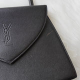 イヴサンローラン ヴィンテージ エンボス YSLロゴ レザー ハンドバッグ 自立型 ブラック - NEWSED