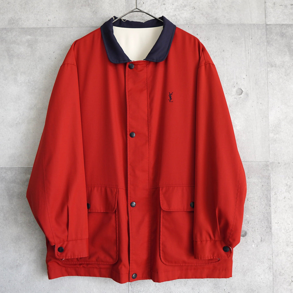 イブ サンローラン ヴィンテージ YSLロゴ リバーシブル ミドルコート カバーオール ジャンパー レッド/アイボリー