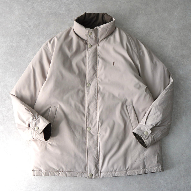 イブ サンローラン ヴィンテージ リバーシブル YSLロゴ 中綿ジャケット ダウンジャケット ホワイトベージュ/グレージュ - NEWSED