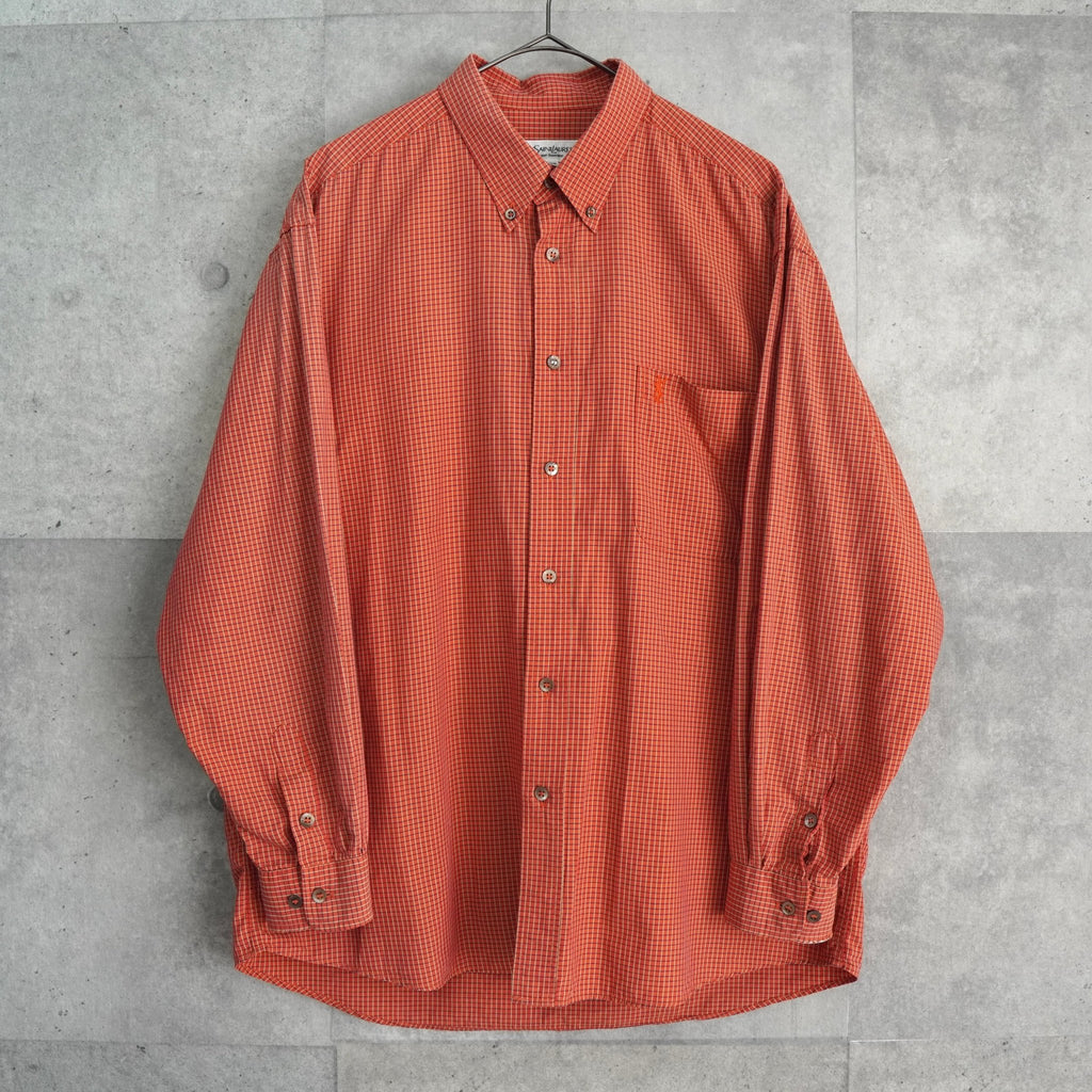イヴ サンローラン ヴィンテージ YSLロゴ チェック柄 長袖シャツ オレンジ