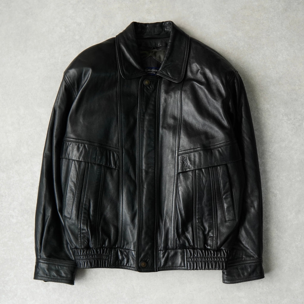 イヴ サンローラン ヴィンテージ YSLロゴ フェイクレザー ブルゾン ブラック メンズ