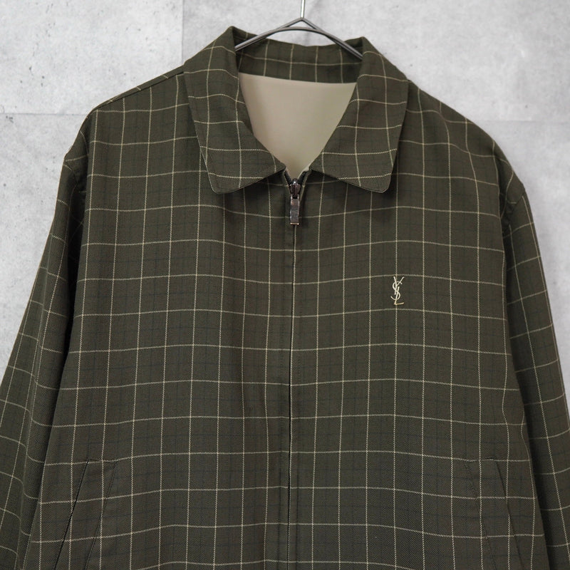 イヴサンローラン ヴィンテージ YSLロゴ リバーシブル ブルゾン カーキ / ベージュ - NEWSED