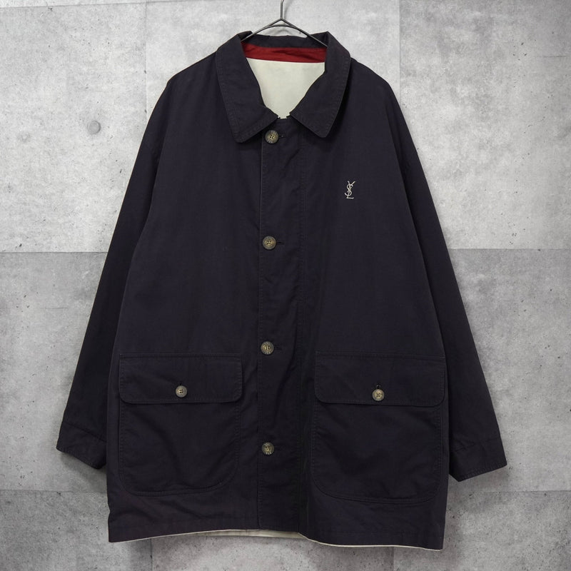イヴ サンローラン ヴィンテージ リバーシブル YSLロゴ ブルゾン ジャケット ネイビー / アイボリー - NEWSED
