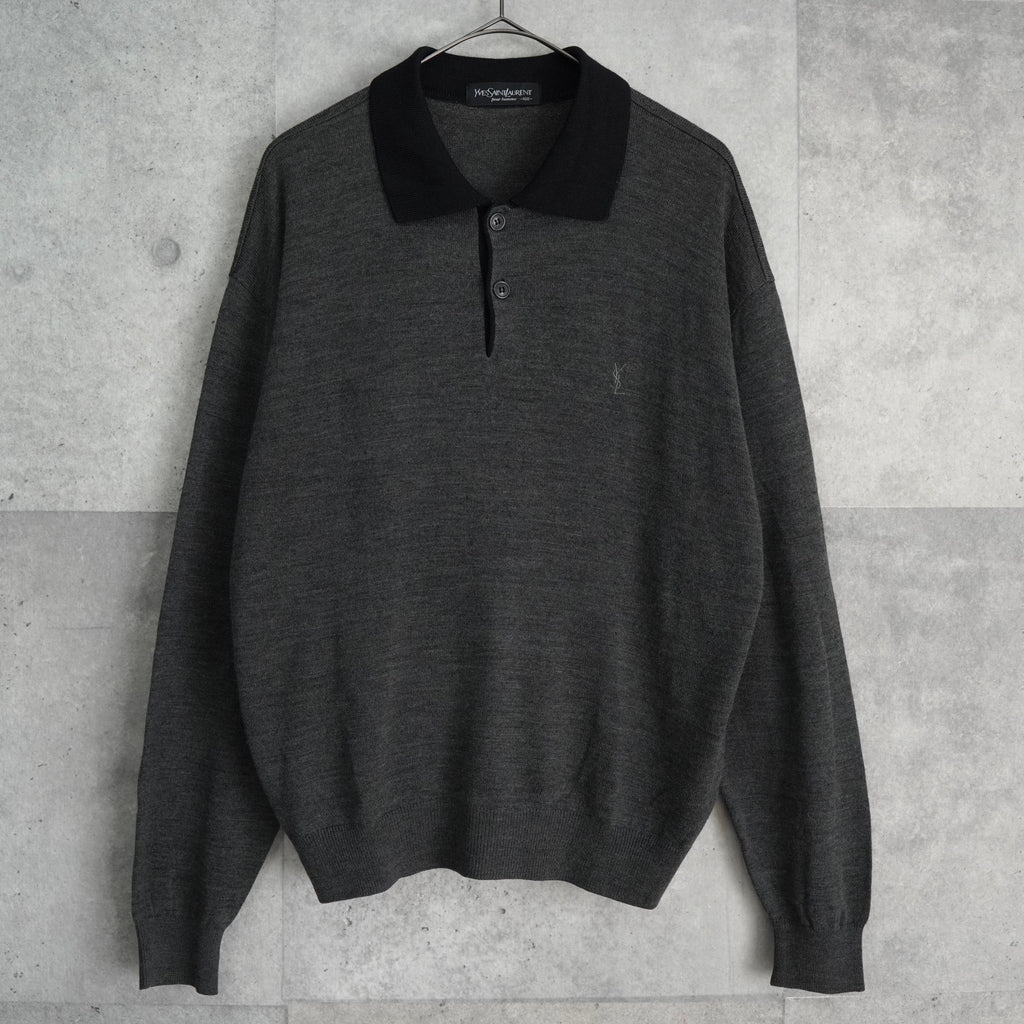 イヴ サンローラン ヴィンテージ YSLロゴ ポロニット グレー
