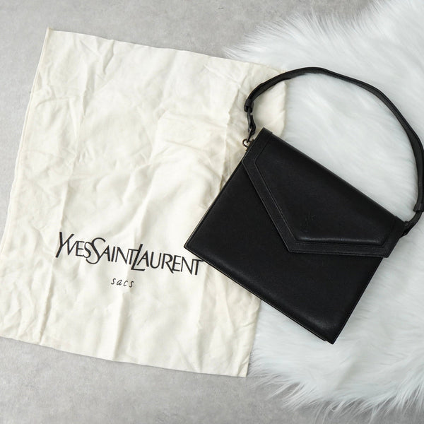 イヴ サンローラン YSL エンボスロゴ レザー 2way ワンショルダーバッグ ハンドバッグ ショルダーバッグ ブラック - NEWSED