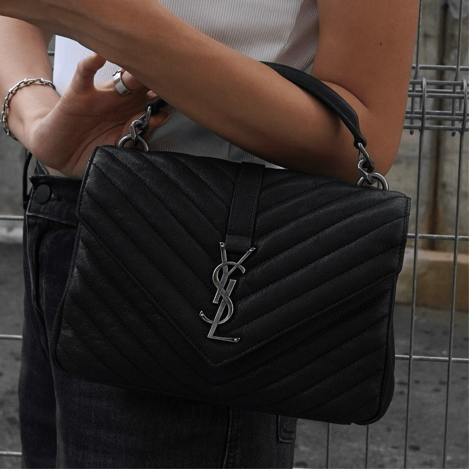 サンローラン カレッジ YSLロゴ レザー 2way ハンドバッグ サンローラン カレッジ YSLロゴ レザー 2way ハンドバッグ