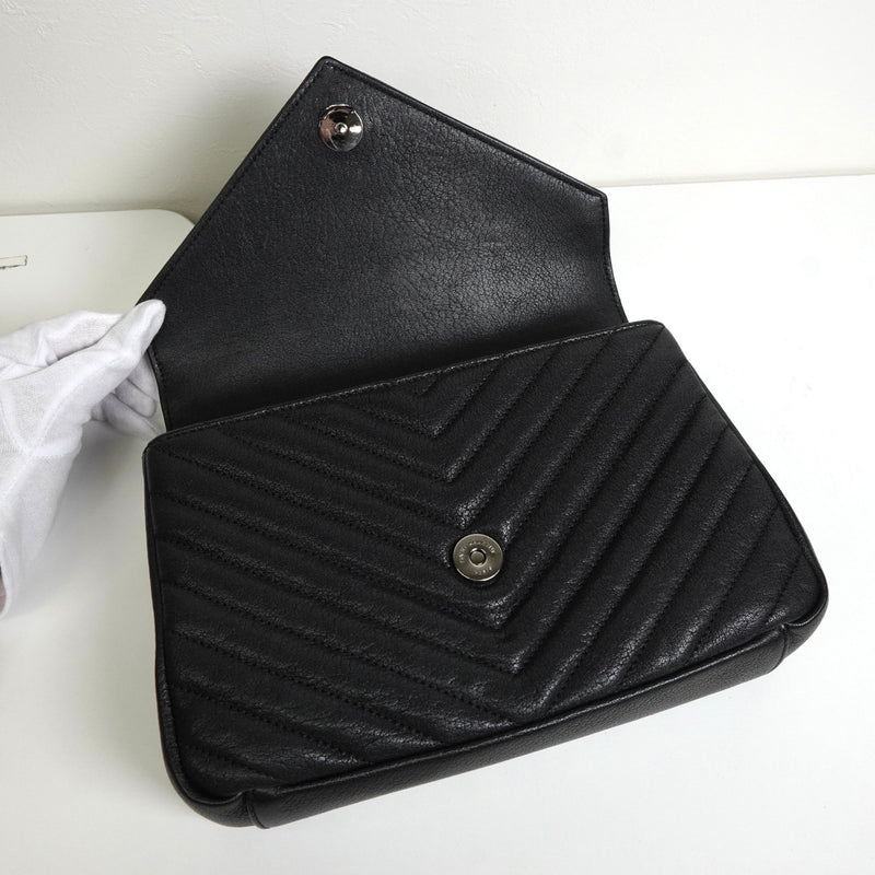 サンローラン カレッジ YSLロゴ レザー 2way ハンドバッグ チェーンショルダーバッグ ブラック - NEWSED