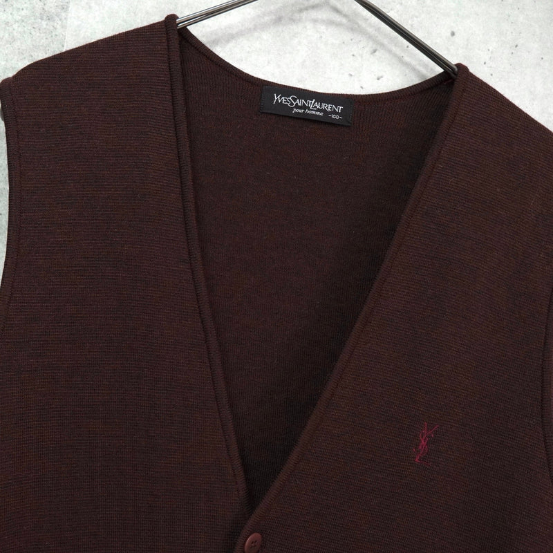 イヴ サンローラン ヴィンテージ YSLロゴ ニットベスト ボルドー - NEWSED