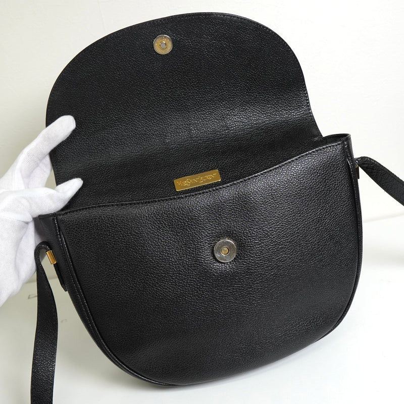 イヴサンローラン YSLロゴ レザー ショルダーバッグ ブラック - NEWSED