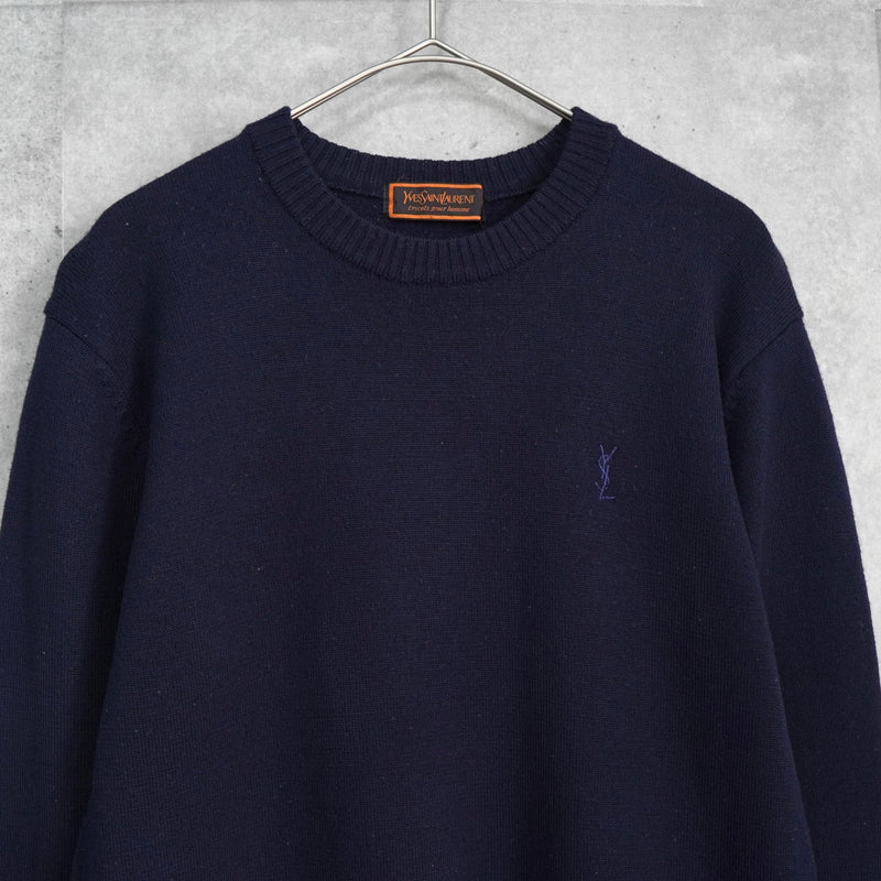 イヴ サンローラン ヴィンテージ YSLロゴ ニット ネイビー | ブランド