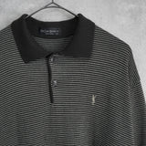イヴ サンローラン ヴィンテージ YSLロゴ ボーダー ポロニット カーキ - NEWSED