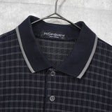 イヴ サンローラン ヴィンテージ YSLロゴ チェック柄 長袖ポロシャツ ブラック - NEWSED