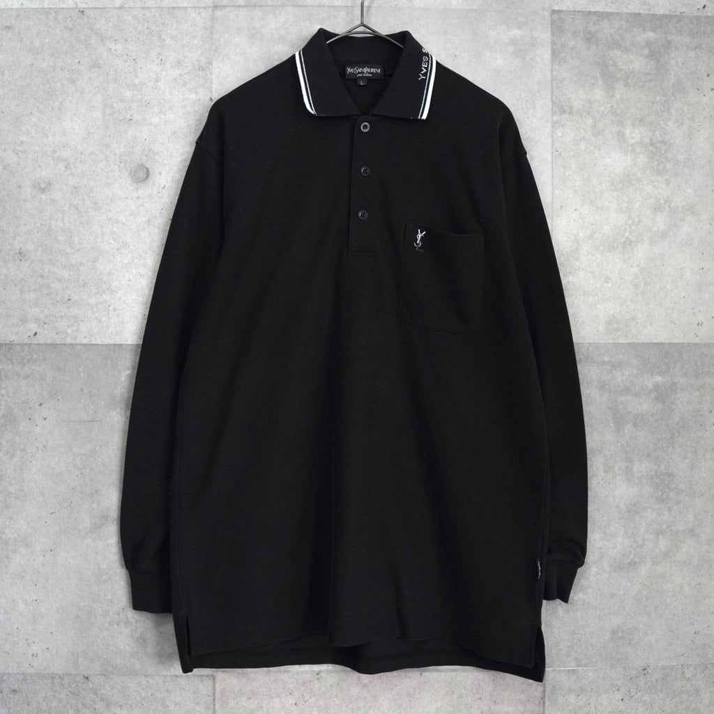 イヴ サンローラン ヴィンテージ YSLロゴ 長袖ポロシャツ ブラック