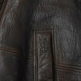 イヴ サンローラン ヴィンテージ YSLロゴ ボア襟 レザージャケット ブラウン メンズ - NEWSED