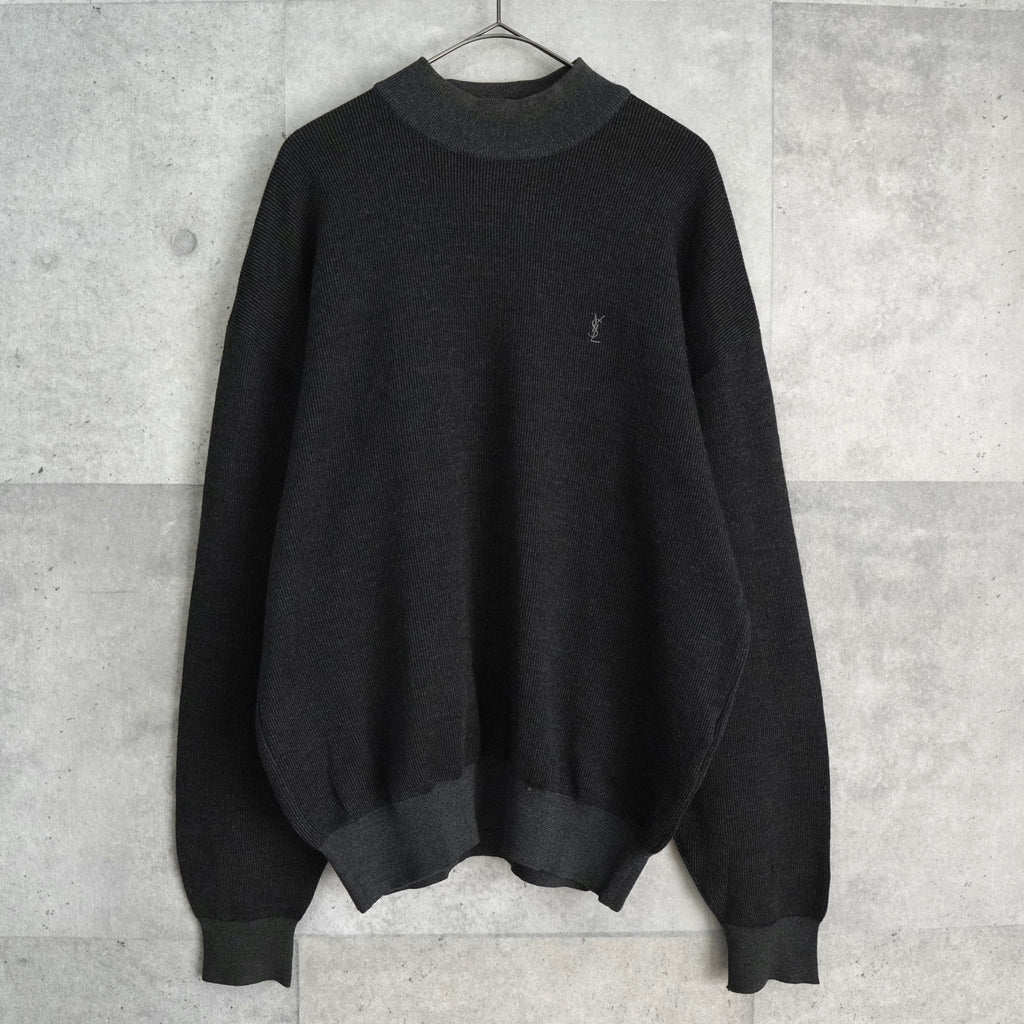イヴ サンローラン ヴィンテージ YSLロゴ モックネック ニット グレー