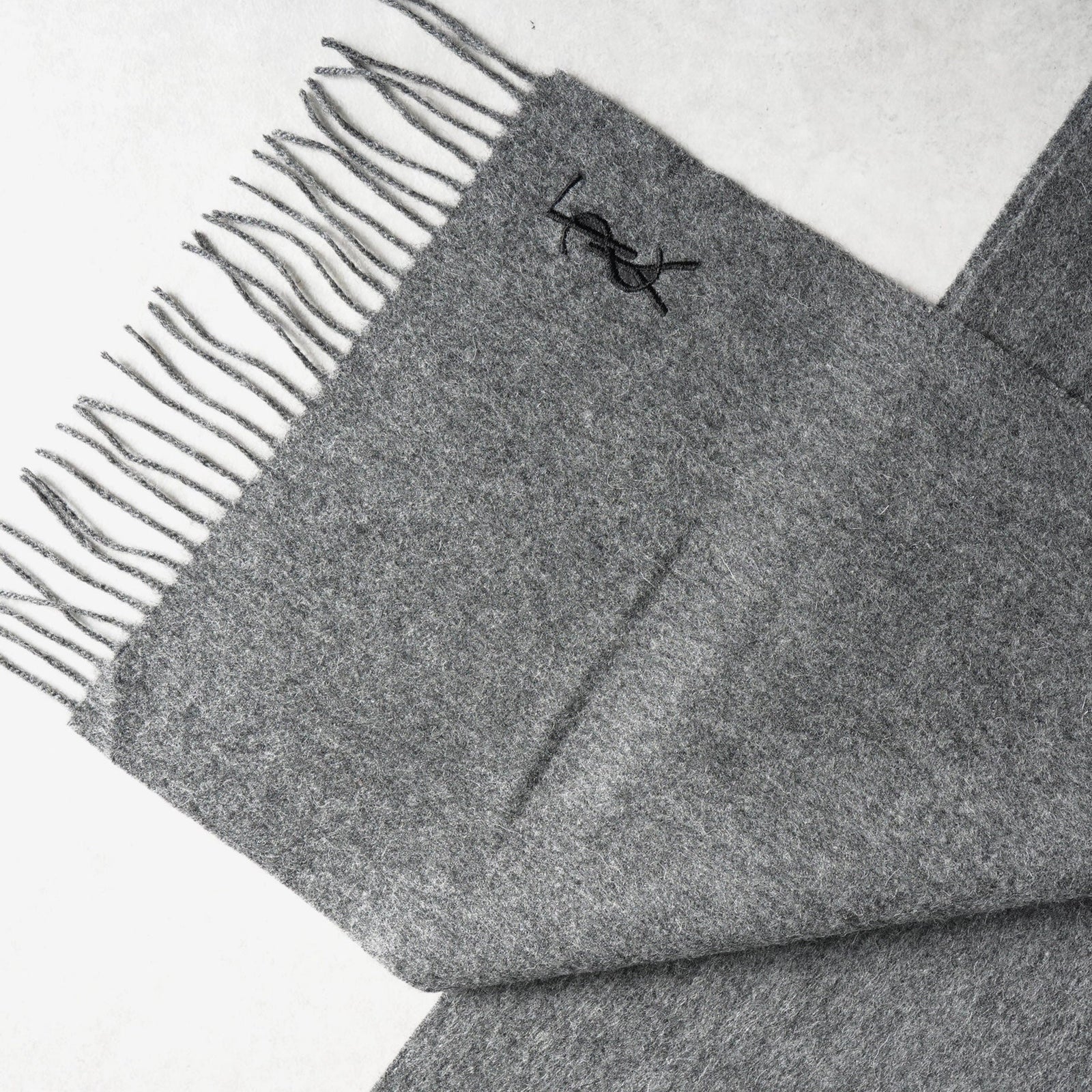 イヴ サンローラン ウール マフラー YSLロゴ グレー | ブランド古着を