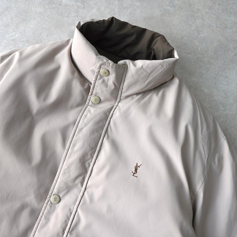 イブ サンローラン ヴィンテージ リバーシブル YSLロゴ 中綿ジャケット ダウンジャケット ホワイトベージュ/グレージュ - NEWSED