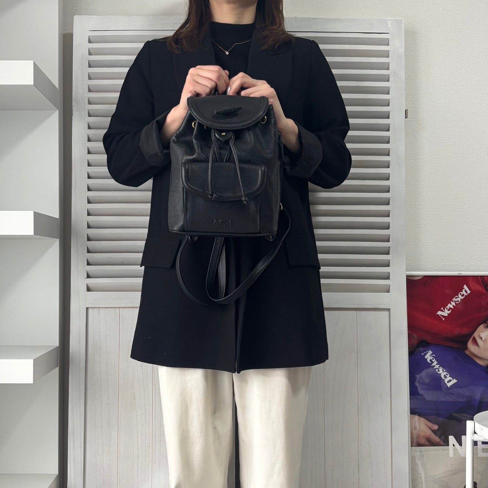 イヴ サンローラン YSLロゴ レザー ミニ リュックサック ブラック