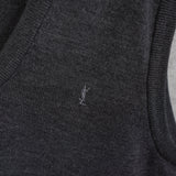 イヴ・サンローラン ヴィンテージ カサンドラロゴ YSLロゴ 刺繍 ニットベスト チャコールグレー - NEWSED